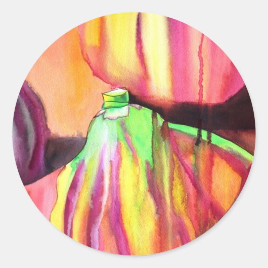 パープルイチジクオリジナルアートの水色ドリップ絵画ズ ラウンドシール (正面)