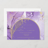 パープルインクラベンダーと金ゴールドパープルウェディングRSVP ポストカード (正面/裏面)