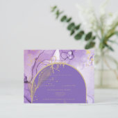 パープルインクラベンダーと金ゴールドパープルウェディングRSVP ポストカード (スタンド正面)