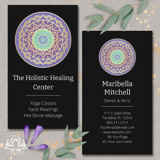 パープルインジゴ金ゴールドターコイズマンダラメタフィシカル 名刺