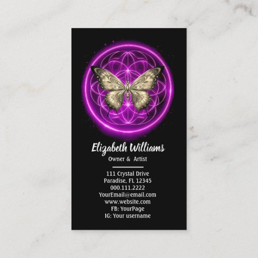 パープルインディゴバタフライミスティックマンダラターコイズ 名刺 (裏面)