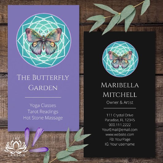 パープルインディゴバタフライミスティックマンダラターコイズ 名刺