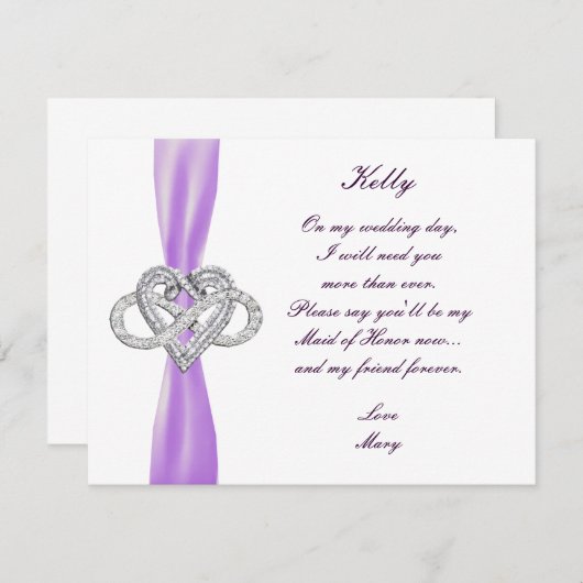 パープルインフィニティハートメイド・オブ・オーナー(花嫁付き添い人) 招待状 (正面/裏面)