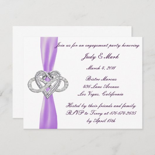 パープルインフィニティハート婚約パーティ招待状 招待状 (正面/裏面)