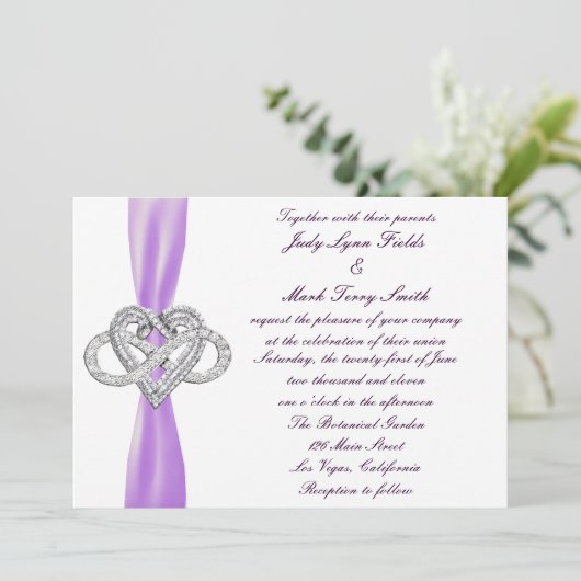 パープルインフィニティハート結婚式招待状 招待状 (スタンド正面)