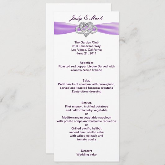 パープルインフィニティ結婚ハートのメニューカード メニュー (正面/裏面)