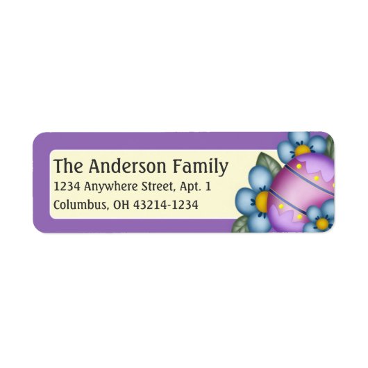 パープルイースターエッグブルーフラワーイースター住所 シール (正面)