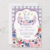 パープルイースターバニー春イースターエッグ狩り 招待状 (正面)