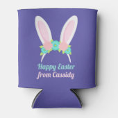 パープルイースターバースデーパーティーかわいいカスタムバニー 缶クーラー (正面)