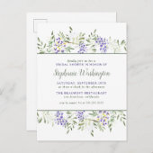 パープルウィステリアウォーターカラーフローラブライダルシャワー インビテーションポストカード (正面/裏面)