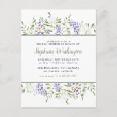 パープルウィステリアウォーターカラーフローラブライダルシャワー インビテーションポストカード (正面)