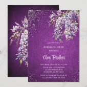 パープルウィステリアシルバーグリッターブライダルシャワー 招待状 (正面/裏面)