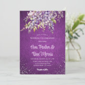 パープルウィステリアシルバーグリッターラグジュアリー結婚ズ 招待状 (スタンド正面)