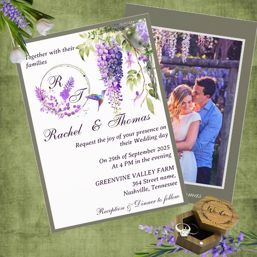 パープルウィステリアテーマの結婚式招待状 招待状