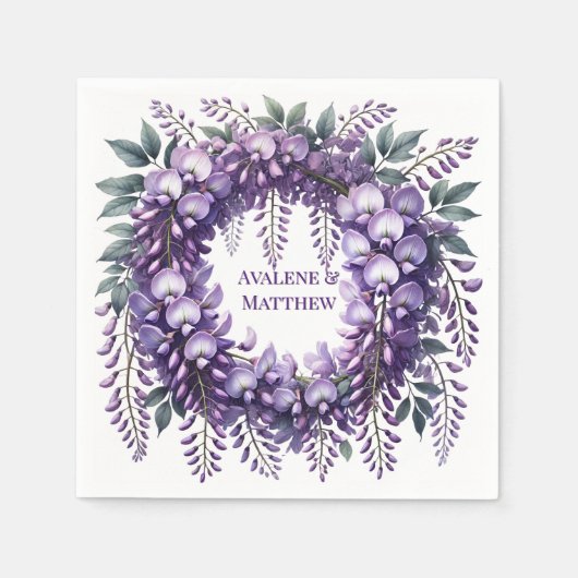 パープルウィステリアリース結婚ズ スタンダードカクテルナプキン (正面)