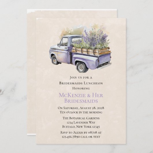 パープルウィステリアヴィンテージトラックブリデスメイドランチョン 招待状 (正面/裏面)