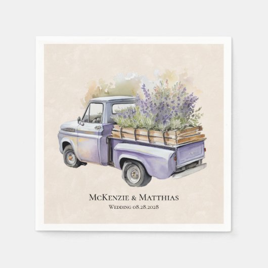 パープルウィステリアヴィンテージ結婚トラック スタンダードカクテルナプキン (正面)