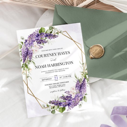 パープルウィステリア幾何結婚式招待状 招待状