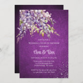 パープルウィステリア結婚グリッターのカップルのシャワー 招待状 (正面/裏面)