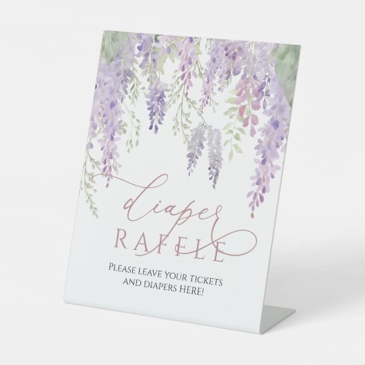 パープルウィステリア赤ちゃんシャワーおむつラッフルサイン 台座サイン (正面)