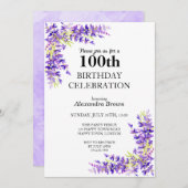 パープルウィステリア100誕生日写真パーティー 招待状 (正面/裏面)