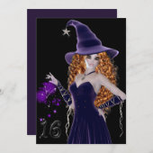 パープルウィッチスイート16誕生日招待状 招待状 (正面/裏面)