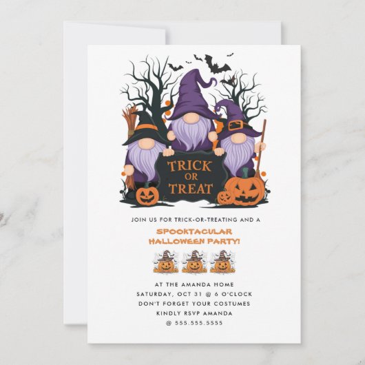 パープルウィッチトリックまたはトリートハローウィンパーティ 招待状 (正面)