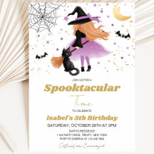 パープルウィッチハロウィン誕生日招待状