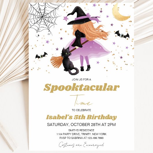 パープルウィッチハロウィン誕生日招待状 招待状