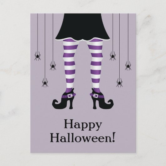 パープルウィッチレッグアンドスパイダーズハッピーハローウィン文字 ポストカード (正面)