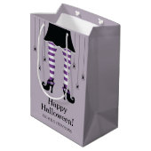 パープルウィッチレッグアンドスパイダーズハッピーハローウィン文字 ミディアムペーパーバッグ (裏面アングル)