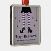 パープルウィッチレッグアンドスパイダーズハッピーハローウィン文字 メタルオーナメント (右)