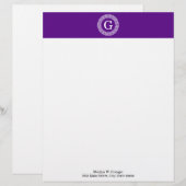 パープルウィットギリシャ鍵ランドフレームイニシャルモノグラム レターヘッド (正面/裏面)