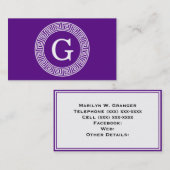 パープルウィットギリシャ鍵ランドフレームイニシャルモノグラム 名刺 (正面/裏面)