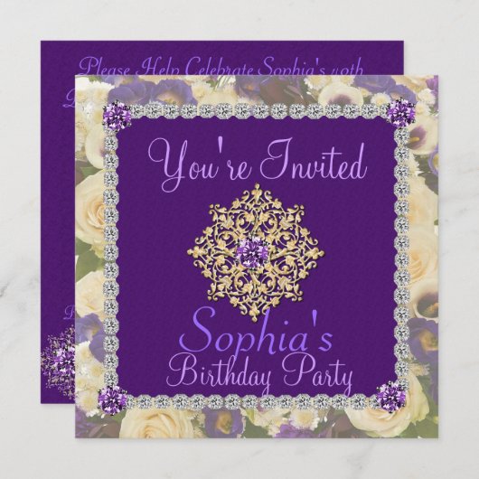 パープルウィメンズ60誕生日招待状 招待状 (正面/裏面)