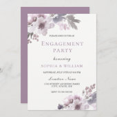 パープルウィンターウォーターカラーフローラ婚約パーティ 招待状 (正面/裏面)