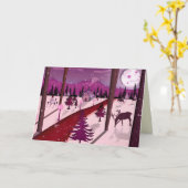 パープルウィンターシーンホリデーカード カード (黄色い花)