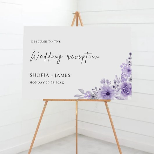 パープルウェディングレセプションウェルカムサイン ポスター