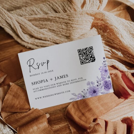 パープルウェディングRSVPカードテンプレート
