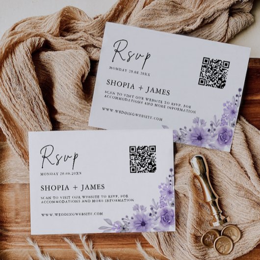 パープルウェディングRSVPカードテンプレート