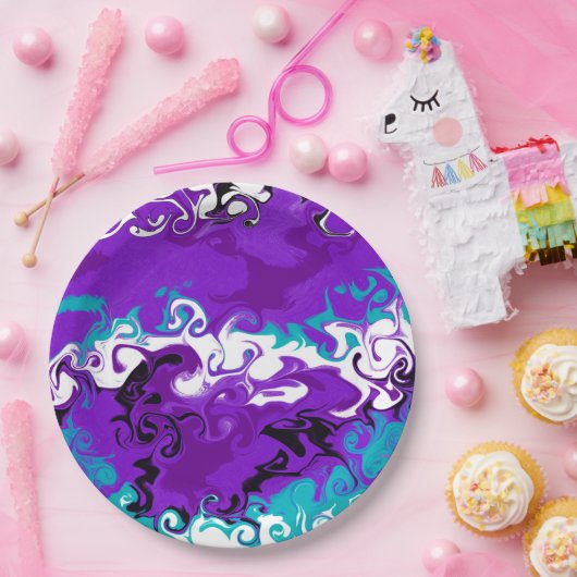 パープルウェーパーソナライズされたズフルードアート誕生日 ペーパープレート (パーティー)