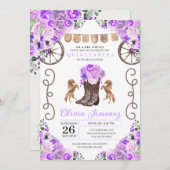 パープルウエスタンチャラフローラブーツキンセアニラ 招待状 (正面/裏面)