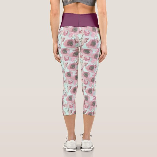 パープルウエストフローラプリントブルーヨガパンツ カプリレギンス (裏面)