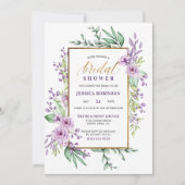 パープルウォーターの色とエレガントスクリプトブライダルシャワー 招待状 (正面)