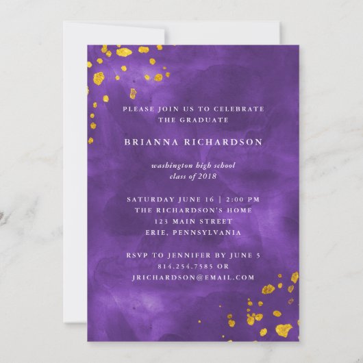 パープルウォーターの色と金ゴールド |フォトグラードパーティー 招待状 (裏面)