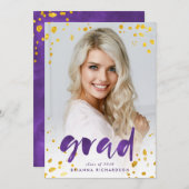 パープルウォーターの色と金ゴールド |フォトグラードパーティー 招待状 (正面/裏面)