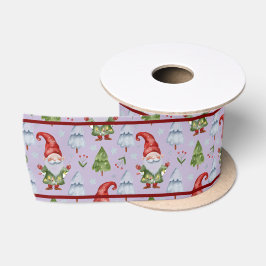 パープルウォーターカラーのノームクリスマスギフト包装 サテンリボン