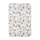 パープルウォーターカラーの野の花と蝶と蜂 バスマット (正面縦)