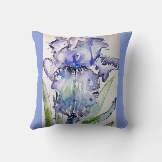 パープルウォーターカラーアイリスアイリスフローラアートクッション クッション (裏面)