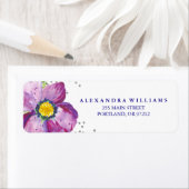 パープルウォーターカラーアネモネフラワーシルバーグリッター ラベル (インサイチュ)